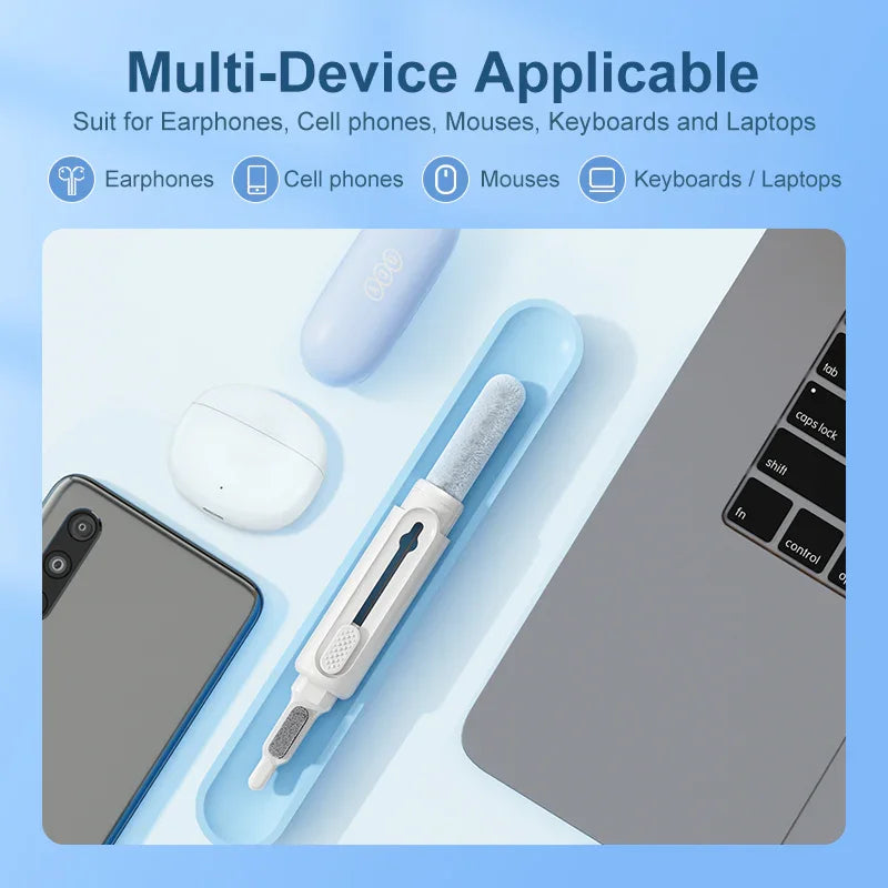 White QCY cleaning pen high-density brush head close-up, neat and flexible bristles, for cleaning stubborn stains in earbuds crevices.