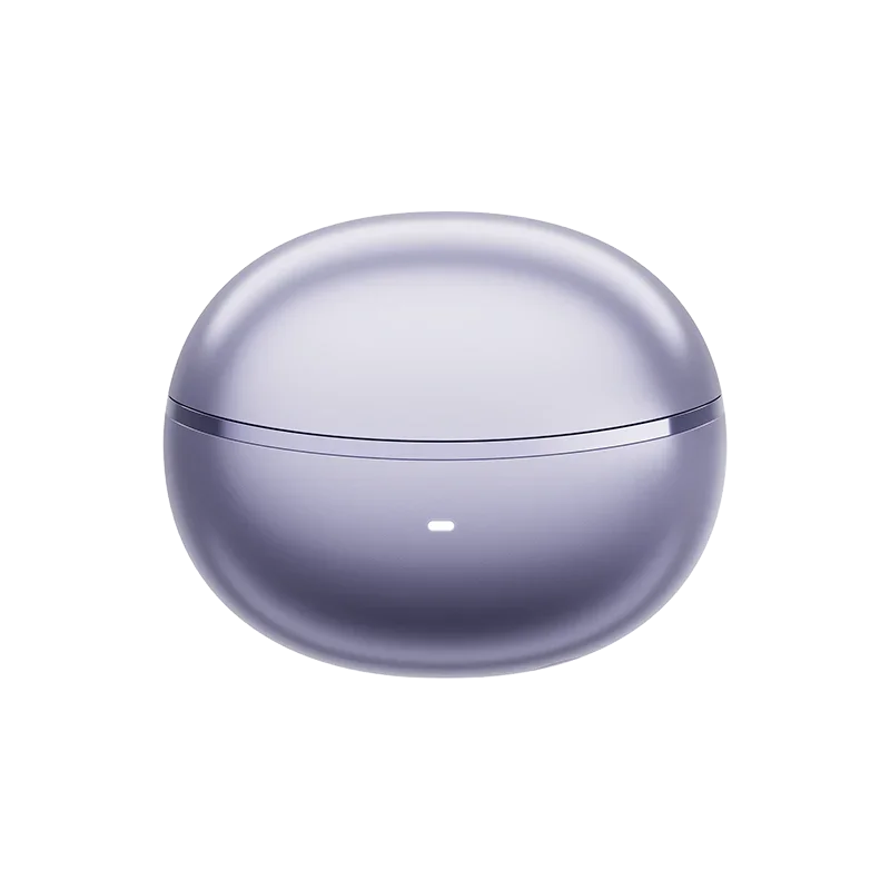 QCY MeloBuds N70 Purple: Closed vibrant purple charging case with wireless charging