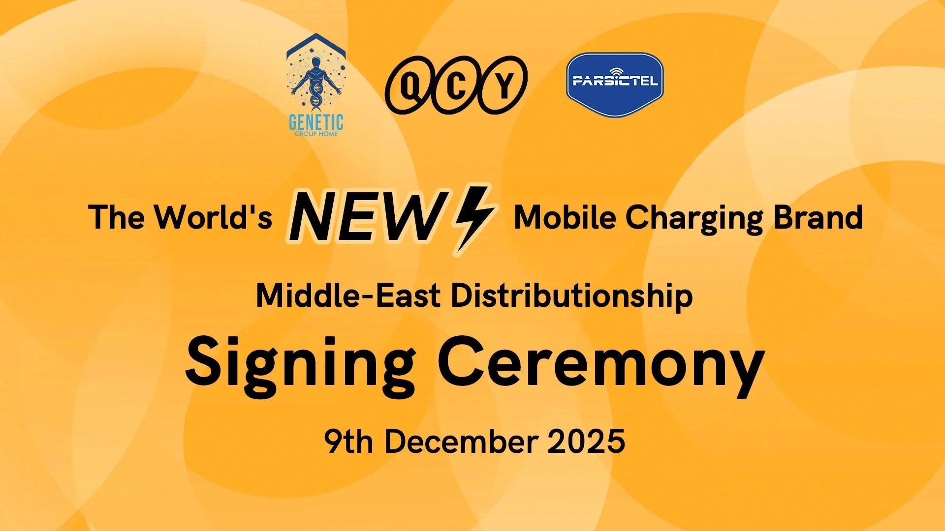 QCY new mobile charging brand Middle-East distribution signing ceremony announcement graphic