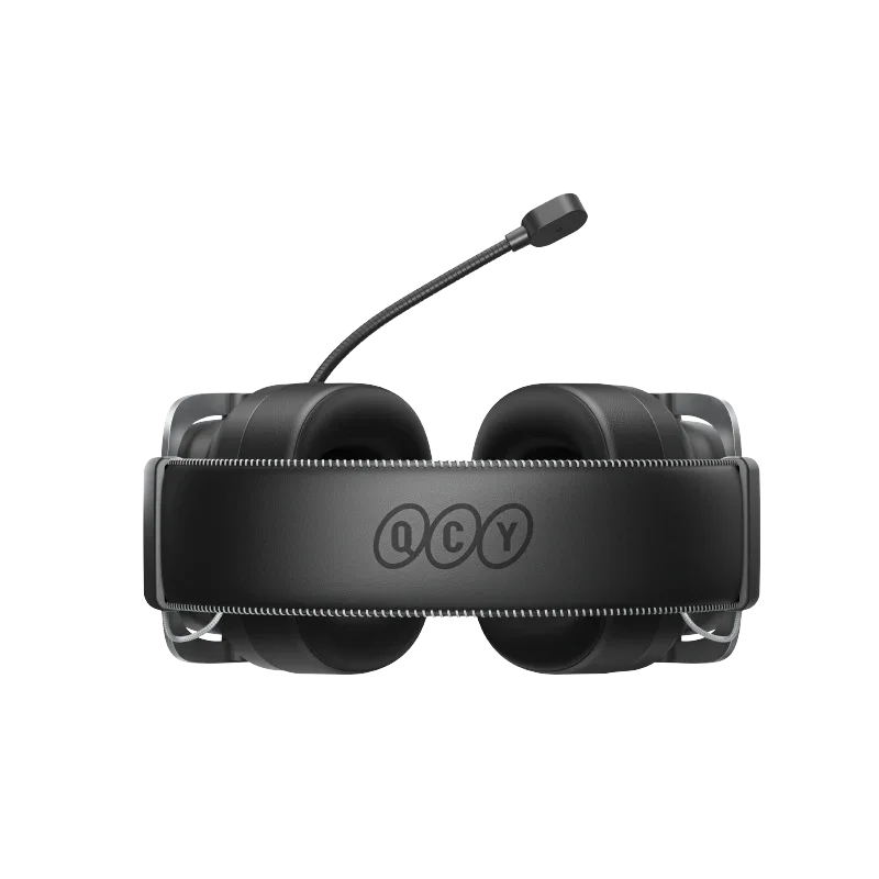 QCY Heroad VT200 Tri-Mode Gaming Headset with Detachable Mic, Black, Over-Ear Design for Immersive Audio Experience.
