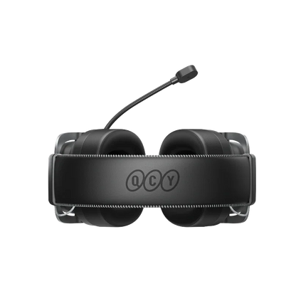 QCY Heroad VT200 Tri-Mode Gaming Headset with Detachable Mic, Black, Over-Ear Design for Immersive Audio Experience.