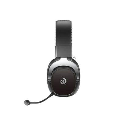 Wireless gaming headset with mic, sleek black design, immersive audio for PC and console