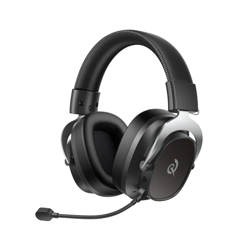 Heroad VT200 Tri-Mode Gaming Headset with Microphone, Over-Ear Design, Black and Silver Finish, Ideal for Gamers.