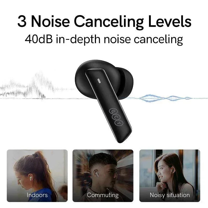 QCY MeloBuds ANC TWS Earbuds HT05 Black QCY MeloBuds ANC earbuds with 40dB noise canceling, featuring 3 levels for indoors, commuting, and noisy situations.