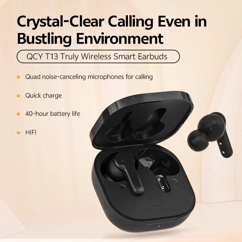 QCY T13 True Wireless Earbuds, ENC Noise Cancelling, 40H Playtime - Black