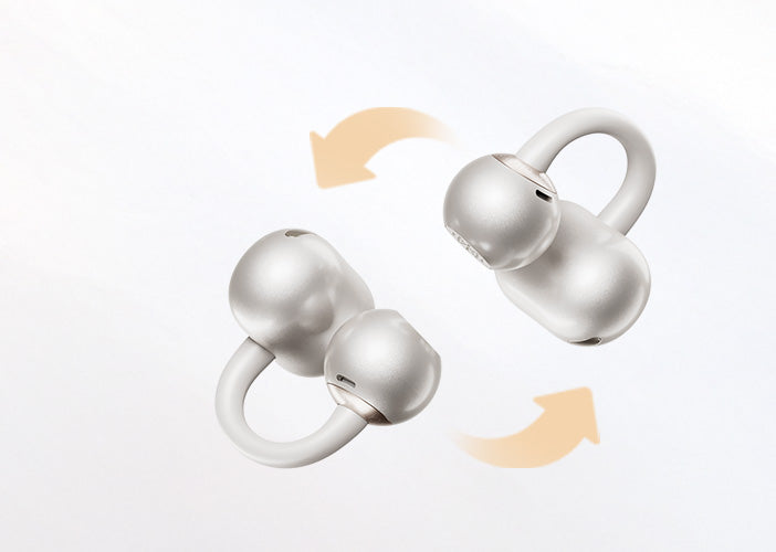 White wireless earbuds with rotating design for comfortable fit, ideal for active lifestyles and seamless audio experience.