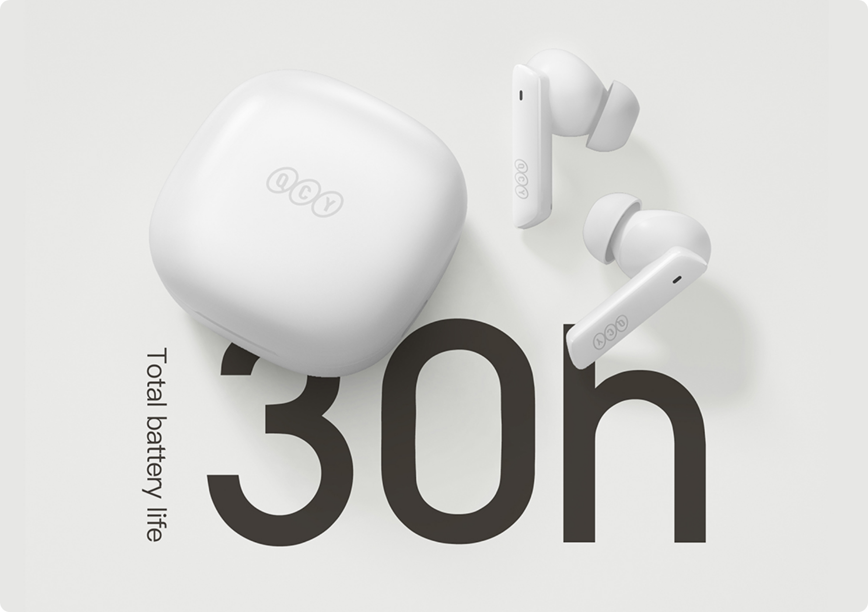 QCY T13 True Wireless Earbuds, 30H Battery Life, White Bluetooth 5.1 In-Ear Headphones with Mic for iPhone Android