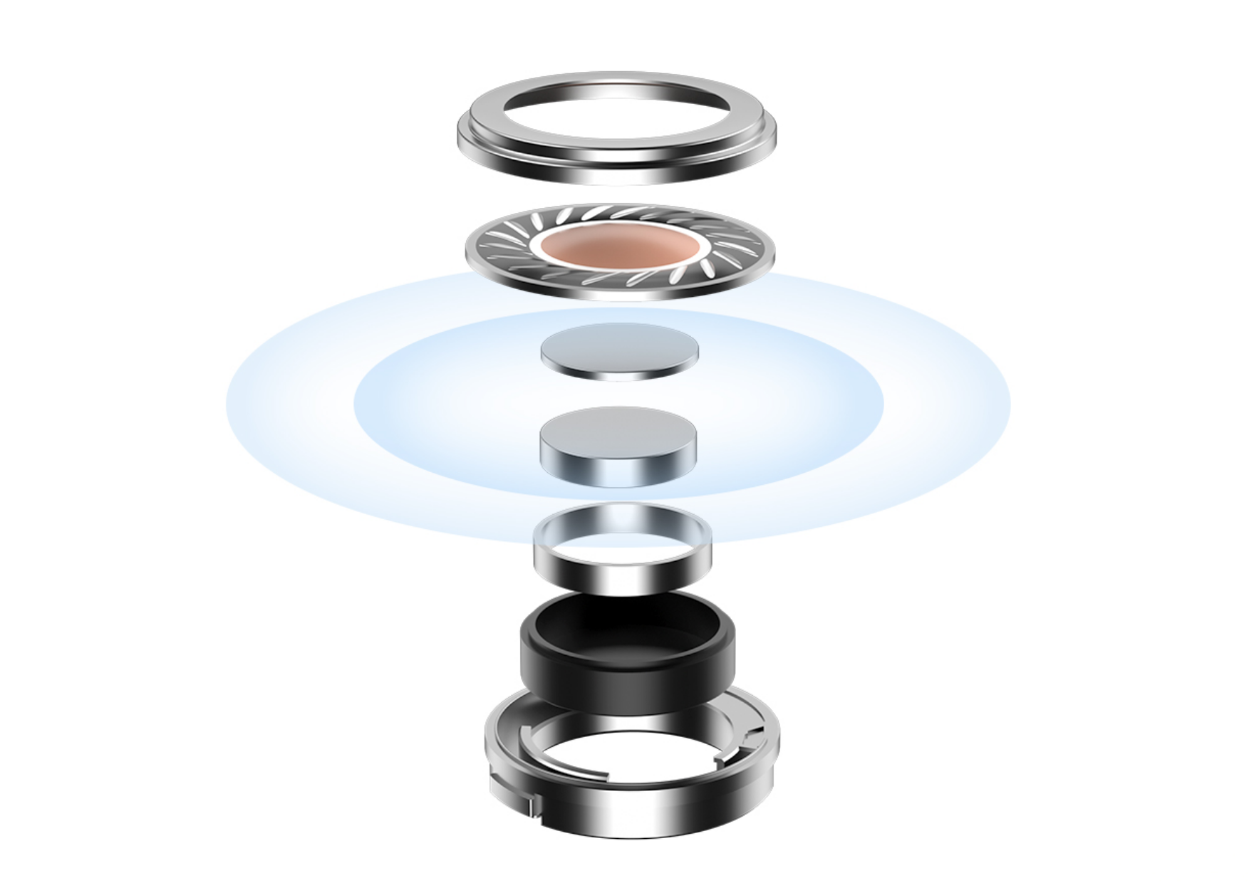 Wireless charging coil components exploded view diagram