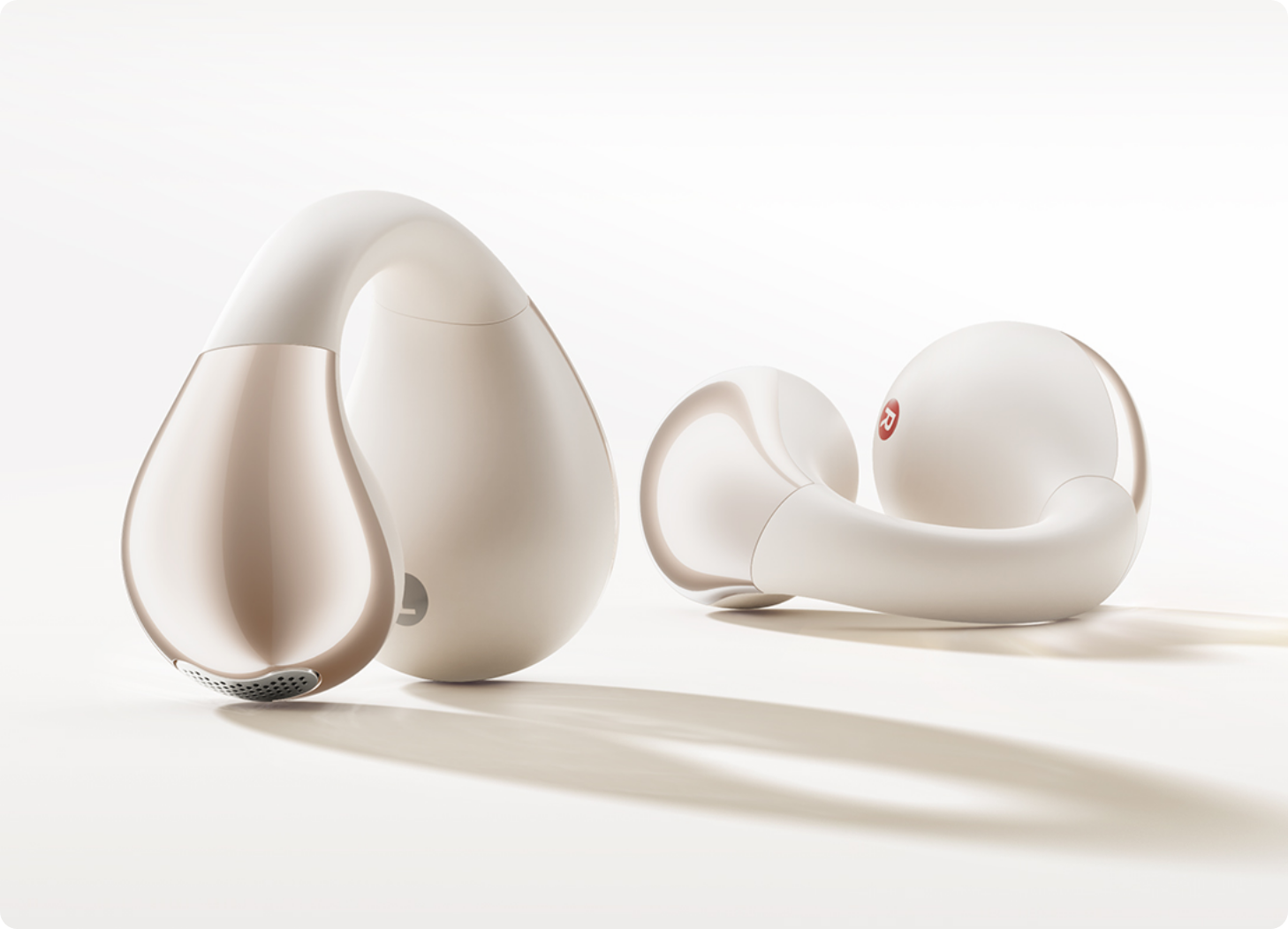 Wireless bone conduction headphones, sleek white design with open-ear fit for sports and daily use.