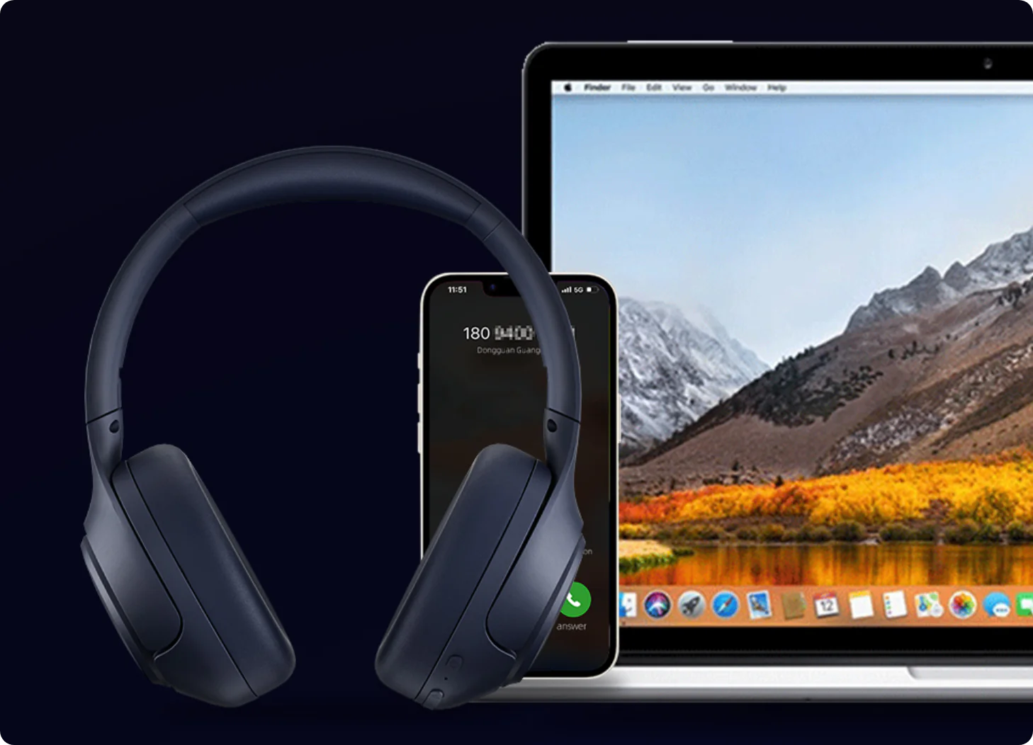Noise-canceling wireless headphones with iPhone and MacBook