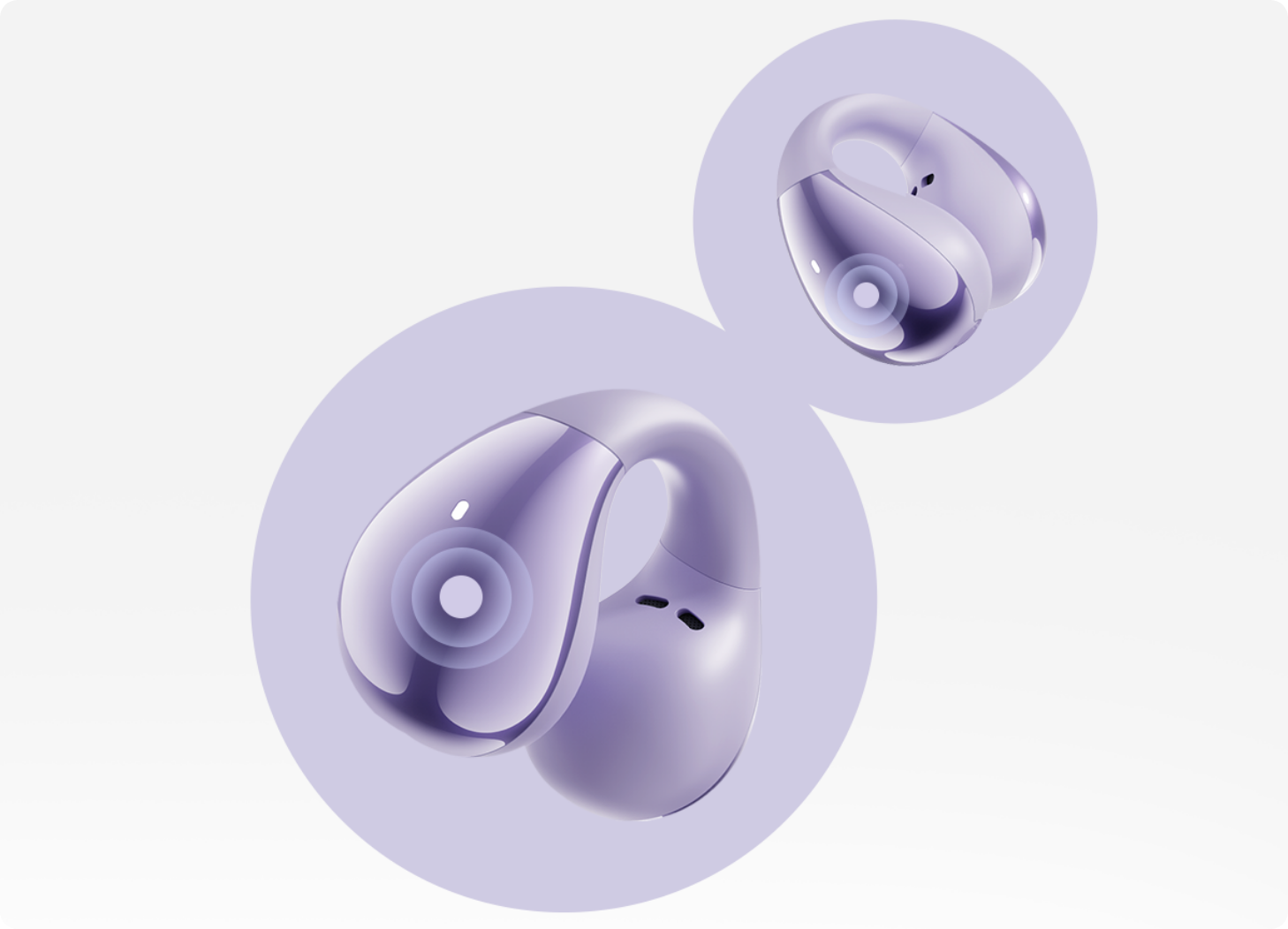 Purple wireless earbuds with sleek design and charging case.