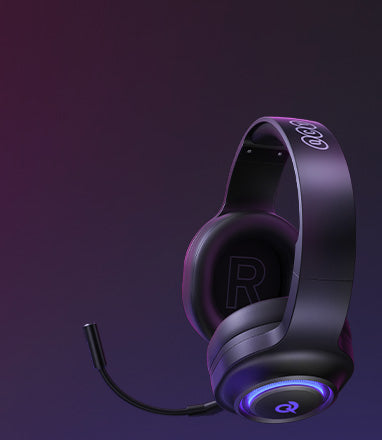 Gaming headset with RGB lighting and flexible microphone, sleek black design for immersive audio experience.
