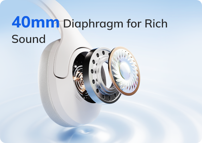 40mm diaphragm driver for rich sound in white wireless earbuds