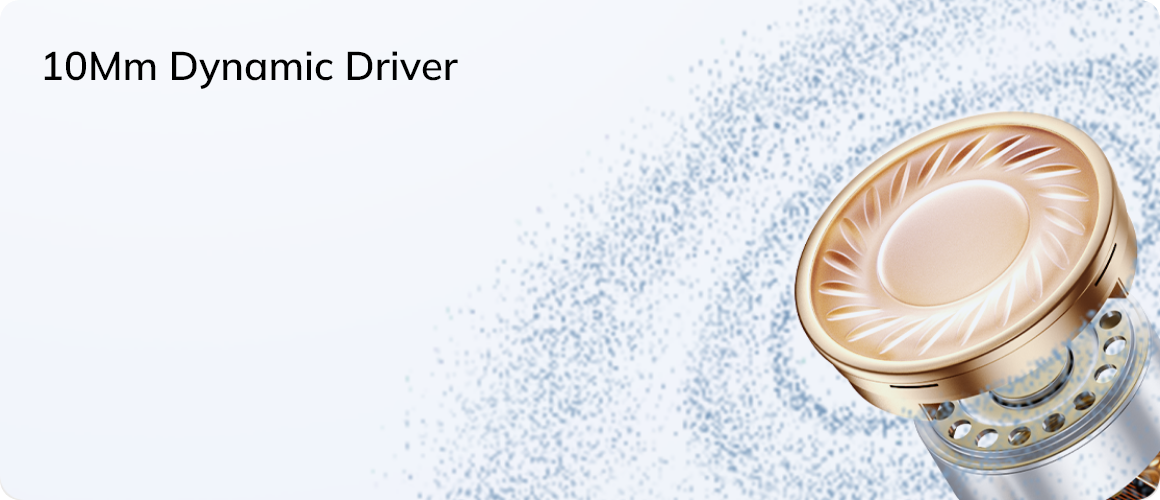 10mm Dynamic Driver earphone component with gold finish and blue particle effect.
