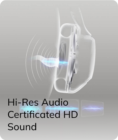 Hi-Res Audio Certified HD Sound earbuds with wireless design and premium audio quality for immersive listening experience.