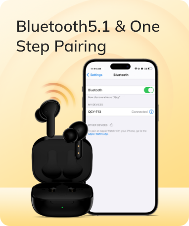 Black wireless earbuds with charging case, Bluetooth 5.1 one-step pairing for iPhone