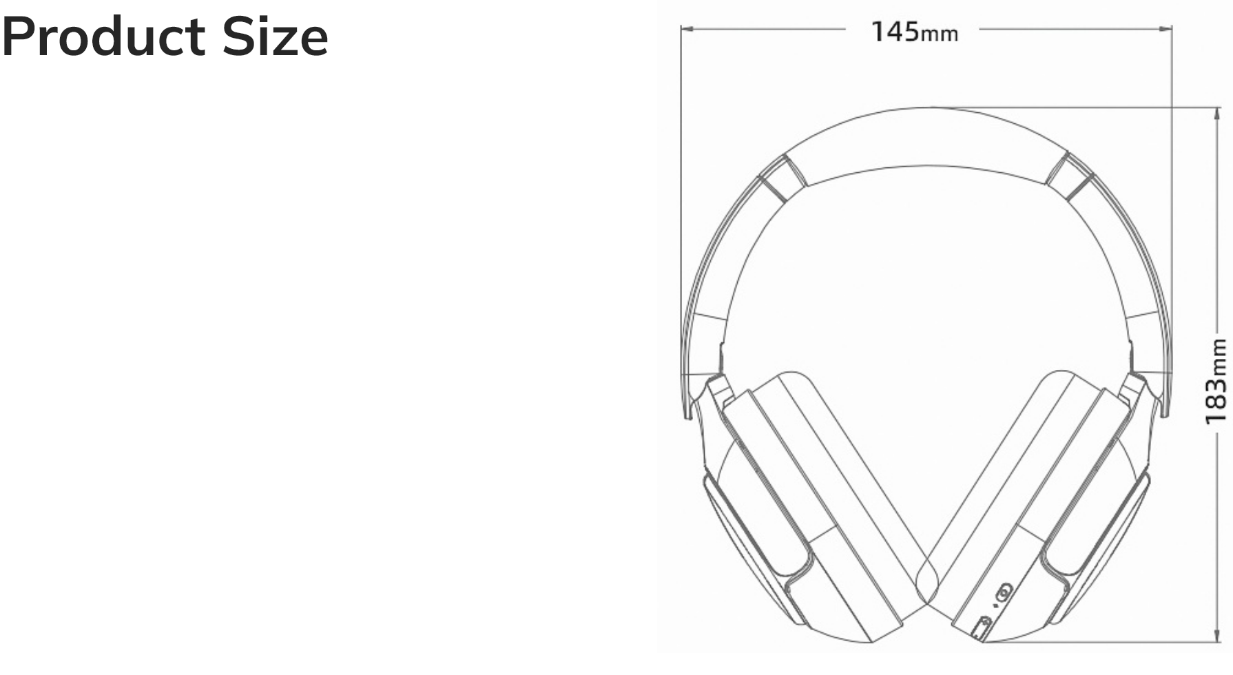 Over-Ear Wireless Headphones 145x183mm dimensions diagram