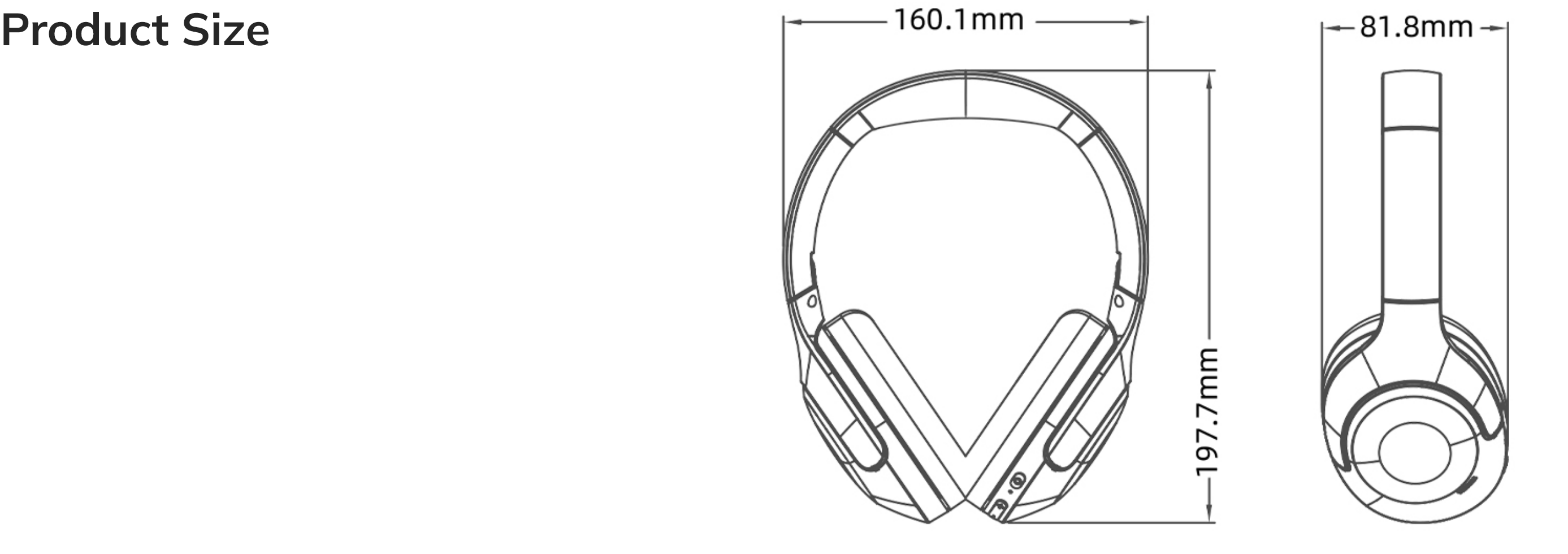 Over-Ear Wireless Headphones Dimensions 160.1x197.7x81.8mm