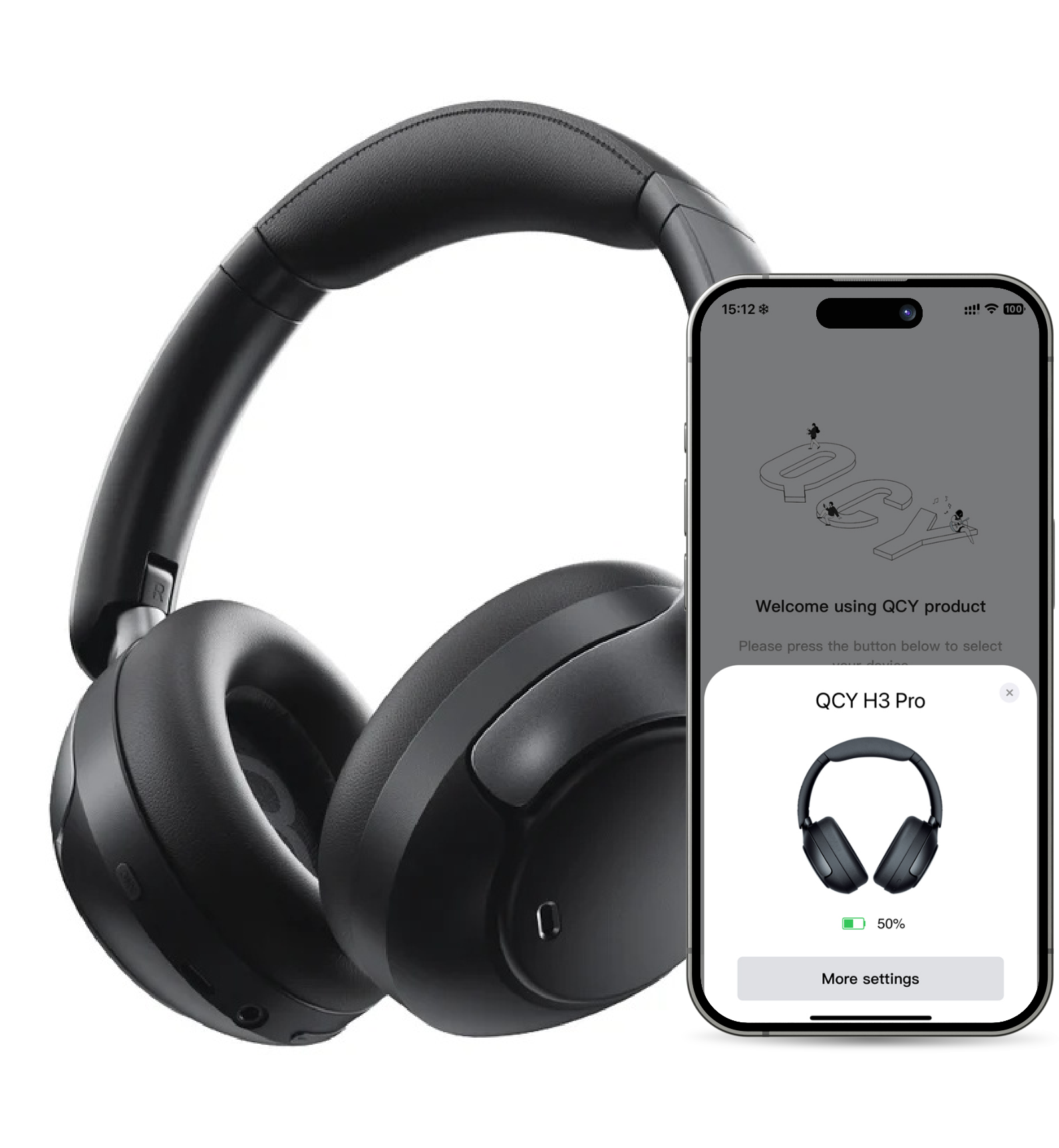 QCY H3 Pro Black Wireless Headphones with App Control