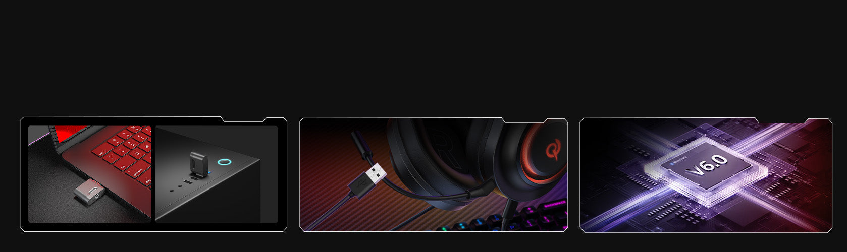 Gaming headset with RGB lighting, USB-C dongle, and Bluetooth 6.0 chip for immersive audio experience.