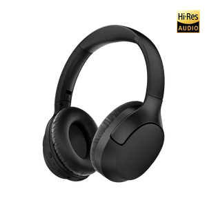 Black QCY H2 Pro over-ear wireless headphones, front-right angled view with R logo on right earcup and Hi-Res Audio badge.
