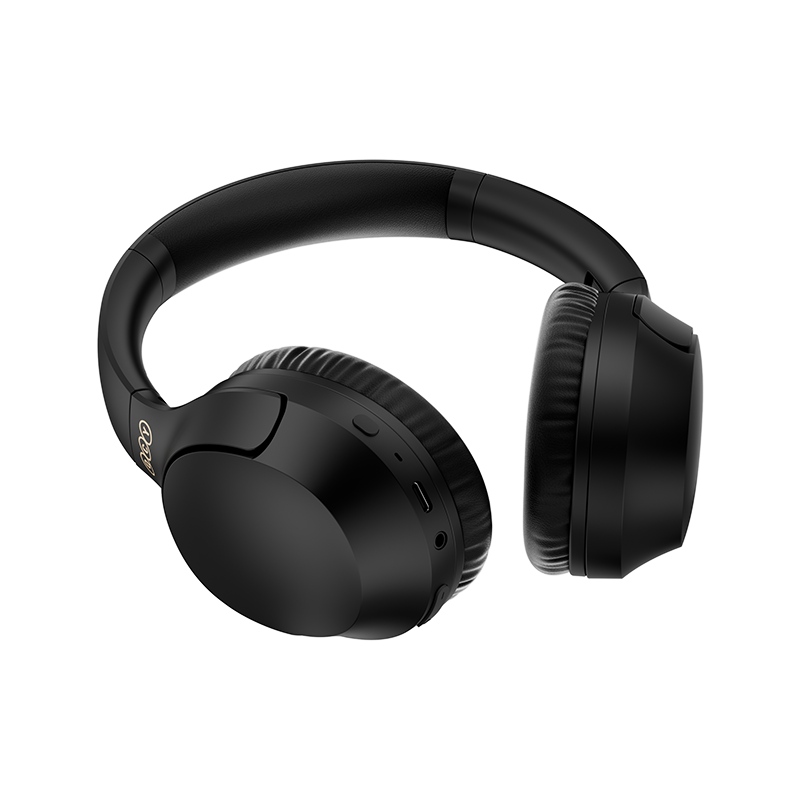 Black QCY H2 Pro wireless headphones, folded side view showing compact storage and matte finish.