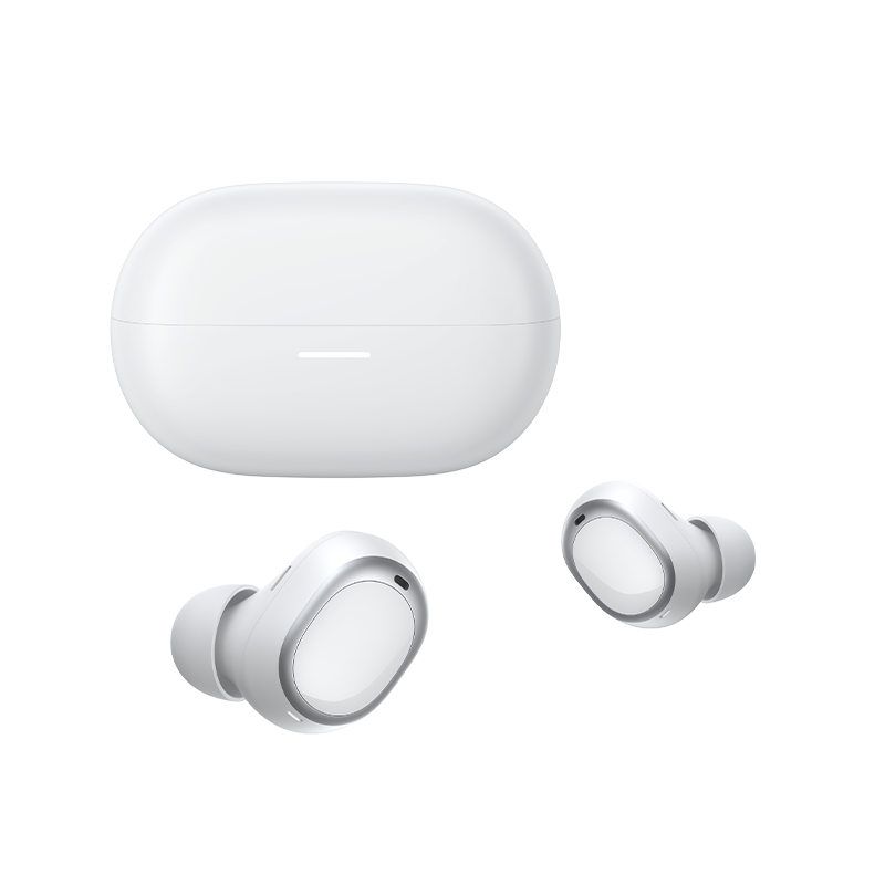 MeloBuds A30 wireless earbuds with sleek white design and compact charging case for portable audio on the go.