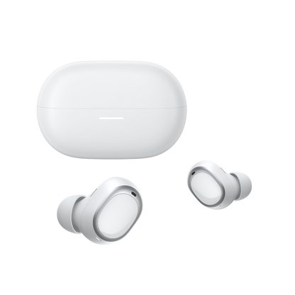 MeloBuds A30 wireless earbuds with sleek white design and compact charging case for portable audio on the go.