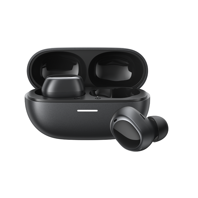 MeloBuds A30 wireless earbuds in sleek black case, showcasing modern design and compact charging case.