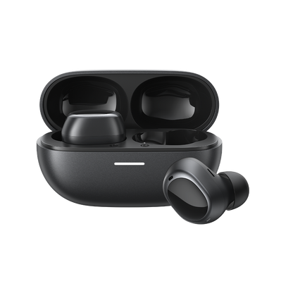 MeloBuds A30 wireless earbuds in sleek black case, showcasing modern design and compact charging case.
